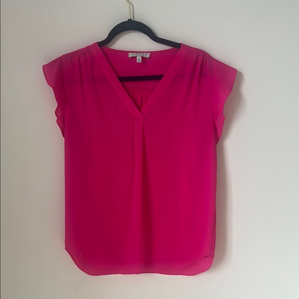 Women's Bright Pink V-Neck Top